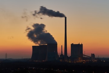 Industrial Silhouettes: Power Plant at Golden Sunset