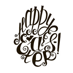 Lettering Happy Easter, hand drawn monochrome sketch stock vector illustration design element for coloring page, for web, for print