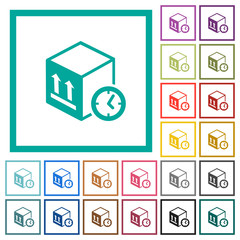 Package shipping time flat color icons with quadrant frames