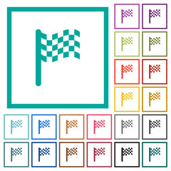 Race flag flat color icons with quadrant frames