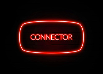 Connector neon sign on brick wall background.