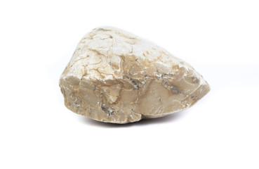 Single natural stone on white background, close-up