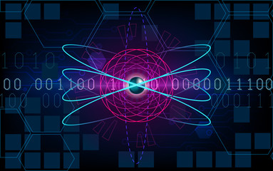 Atom HUD in blue background with numbers. Vector.