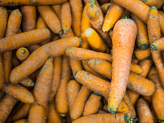 A lot of carrots on the store counter, vegetable themes