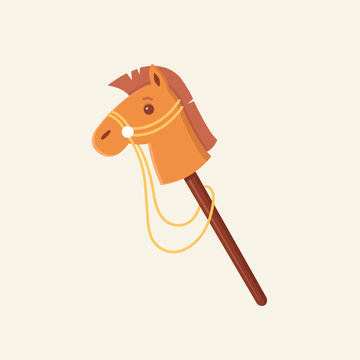 Stick horse children toy vector flat illustration
