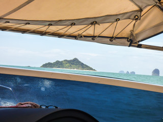 A view from inside a speed boat going to Koh Bulon island, Thailand