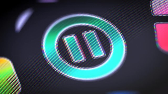 The pause icon on the Screen. 4K Resolution. Encoder Prores 4444. Great Quality. Looping.