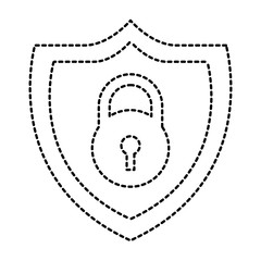 shield protection padlock secure data vector illustration dotted line graphic