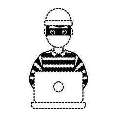 hacker male character working in laptop vector illustration dotted line graphic