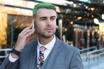 Edgy businessman calling by phone