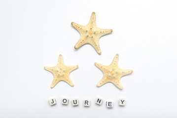 Tree starfish on a white background with an inscription journey