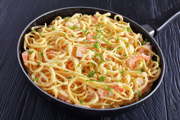 One Pan Creamy Parmesan Linguine with Shrimps