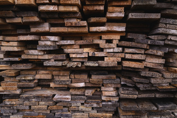 Pine boards stacked, end view