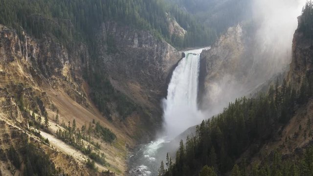 4K 60p clip of lower falls from lookout point in yellowstone national park, usa