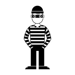 hacker male character with mask and striped shirt vector illustration