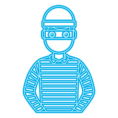 male thief avatar mask cap and striped clothes vector illustration blue neon line image