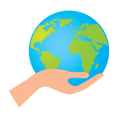 human hand holding earth globe world vector illustration