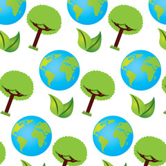 earth globe tree leaves ecology environment pattern image vector illustration