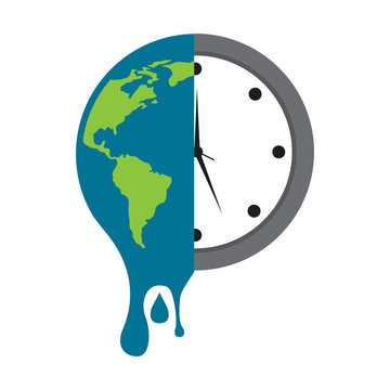 melting earth planet and clock time environment vector illustration