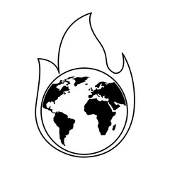 earth on fire planet is burning disaster warning vector illustration outline graphic