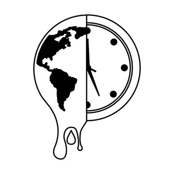 melting earth planet and clock time environment vector illustration outline graphic