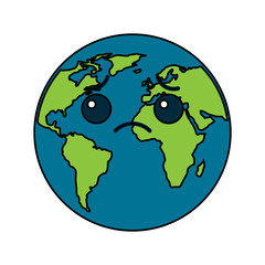 cartoon earth globe planet sad character vector illustration