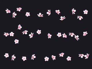 Fototapeta na wymiar Pink Cherry Blossom Vector Confetti. Holiday Wedding Birthday Decoration Realistic Pink Cherry Blossom Confetti. Spring Apple, Sakura or Apricot Blooming Showering. Light Magic Flying Petals Design.