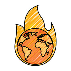 earth on fire planet is burning disaster warning vector illustration drawing graphic