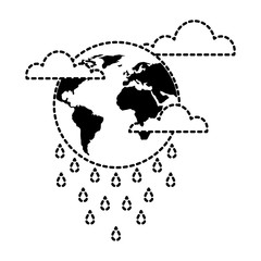 globe planet world cloud rain storm vector illustration dotted line graphic