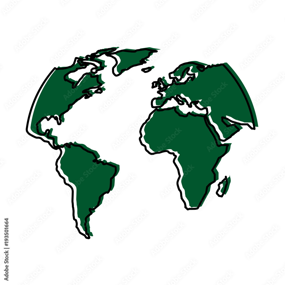 Sticker silhouette world map location planet vector illustration