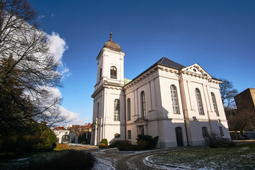 Obraz premium Neoclassical church with a belfry in Poznan.