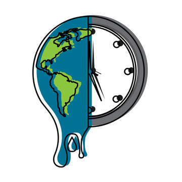 melting earth planet and clock time environment vector illustration