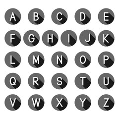Flat icons alphabet, Latin alphabet letters with long shadow, isolated on white background, vector illustration.