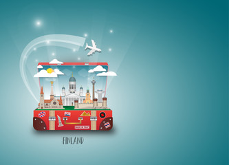 Obraz premium Finland Landmark Global Travel And Journey paper background. Vector Design Template.used for your advertisement, book, banner, template, travel business or presentation.