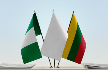 Flags of Nigeria and Lithuania with a white flag in the middle