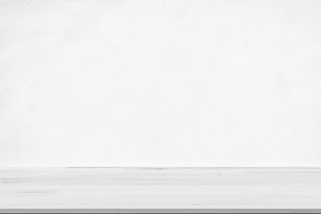 Wooden table top on grunge Concrete wall background template display