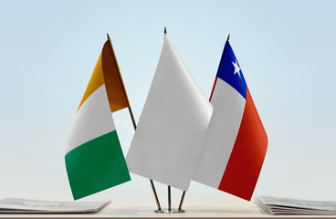 Flags of Ivory Coast and Chile with a white flag in the middle