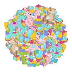 Round colorful cartoon doodles baby toy vector illustration