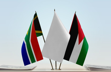 Flags of Republic of South Africa and Jordan with a white flag in the middle