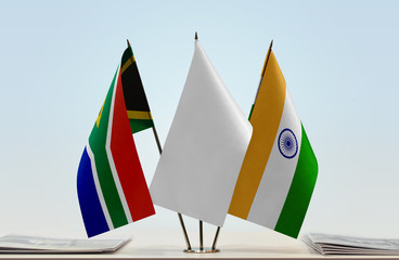Flags of Republic of South Africa and India with a white flag in the middle