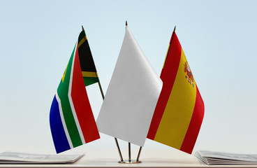 Flags of Republic of South Africa and Spain with a white flag in the middle