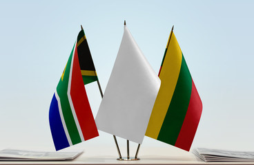 Flags of Republic of South Africa and Lithuania with a white flag in the middle