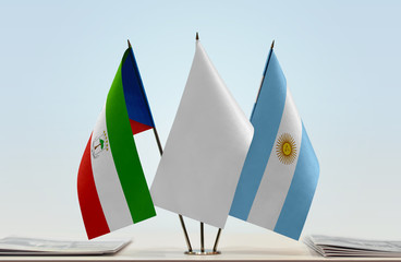 Flags of Equatorial Guinea and Argentina with a white flag in the middle