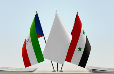 Flags of Equatorial Guinea and Syria with a white flag in the middle