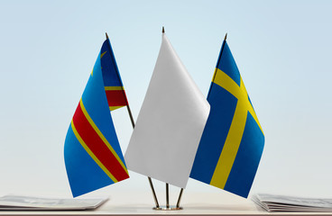 Flags of Democratic Republic of the Congo (DRC, DROC, Congo-Kinshasa) and Sweden with a white flag in the middle