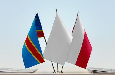 Flags of Democratic Republic of the Congo (DRC, DROC, Congo-Kinshasa) and Poland with a white flag in the middle