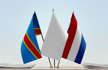 Flags of Democratic Republic of the Congo (DRC, DROC, Congo-Kinshasa) and Netherlands with a white flag in the middle