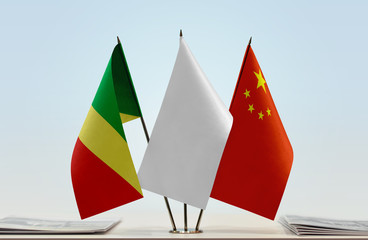 Flags of Republic of the Congo and China with a white flag in the middle