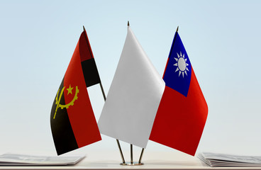 Flags of Angola and Taiwan with a white flag in the middle