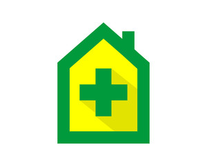 Obraz premium yellow green cross medical medicare clinic house image vector icon